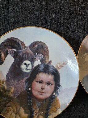 Decorative Native-Inspired Portrait Plate with Ram Motif - Blue & Brown